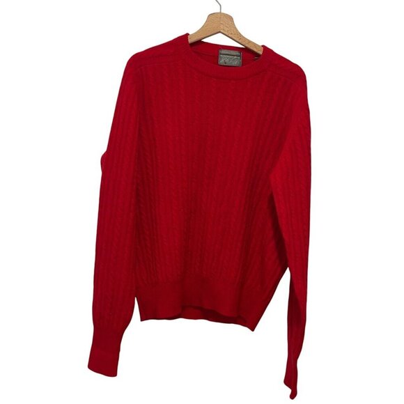 Lord & Taylor Red Lambswool Cable Knit Crewneck Pullover Sweater Men's Size L - Picture 1 of 10